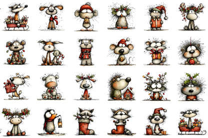 Whimsical Christmas Animal Clipart Bundle Cute Winter Animals PNG