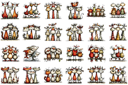 Whimsical Christmas Farm Animal Clipart Bundle Cute Holiday Animals PNG