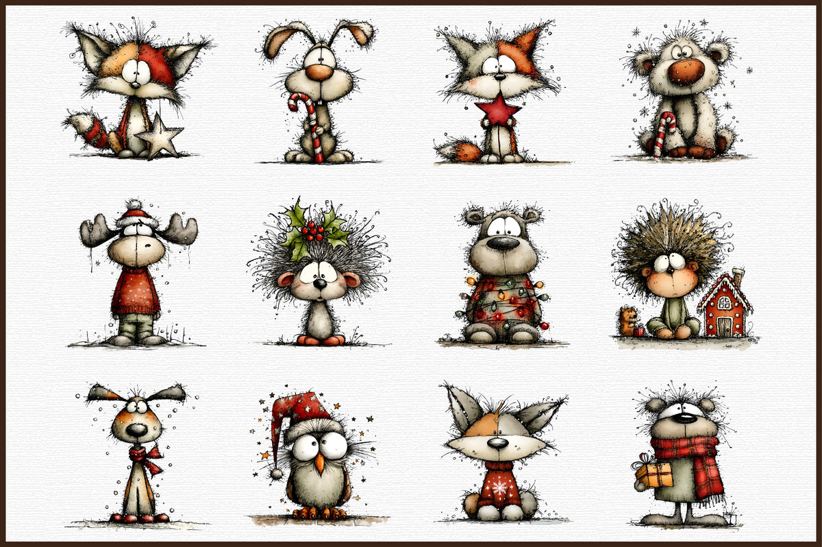 Whimsical Christmas Animal Clipart Bundle Cute Winter Animals PNG