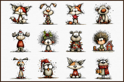 Whimsical Christmas Animal Clipart Bundle Cute Winter Animals PNG