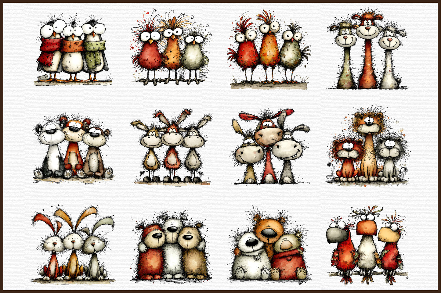 Whimsical Christmas Farm Animal Clipart Bundle Cute Holiday Animals PNG