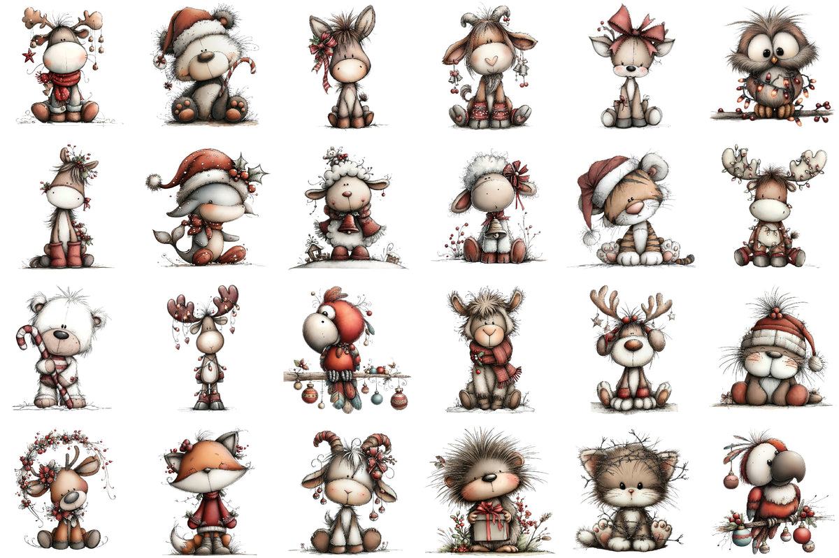 Whimsical Christmas Animal Clipart Bundle Cute Holiday Animals PNG