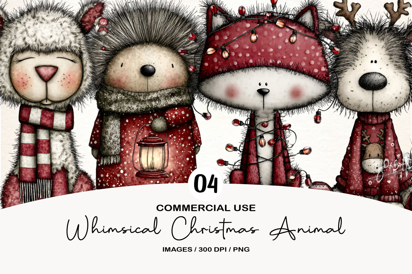 Whimsical Christmas Animal Clipart PNG Sublimation