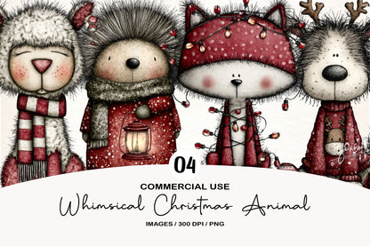 Whimsical Christmas Animal Clipart PNG Sublimation