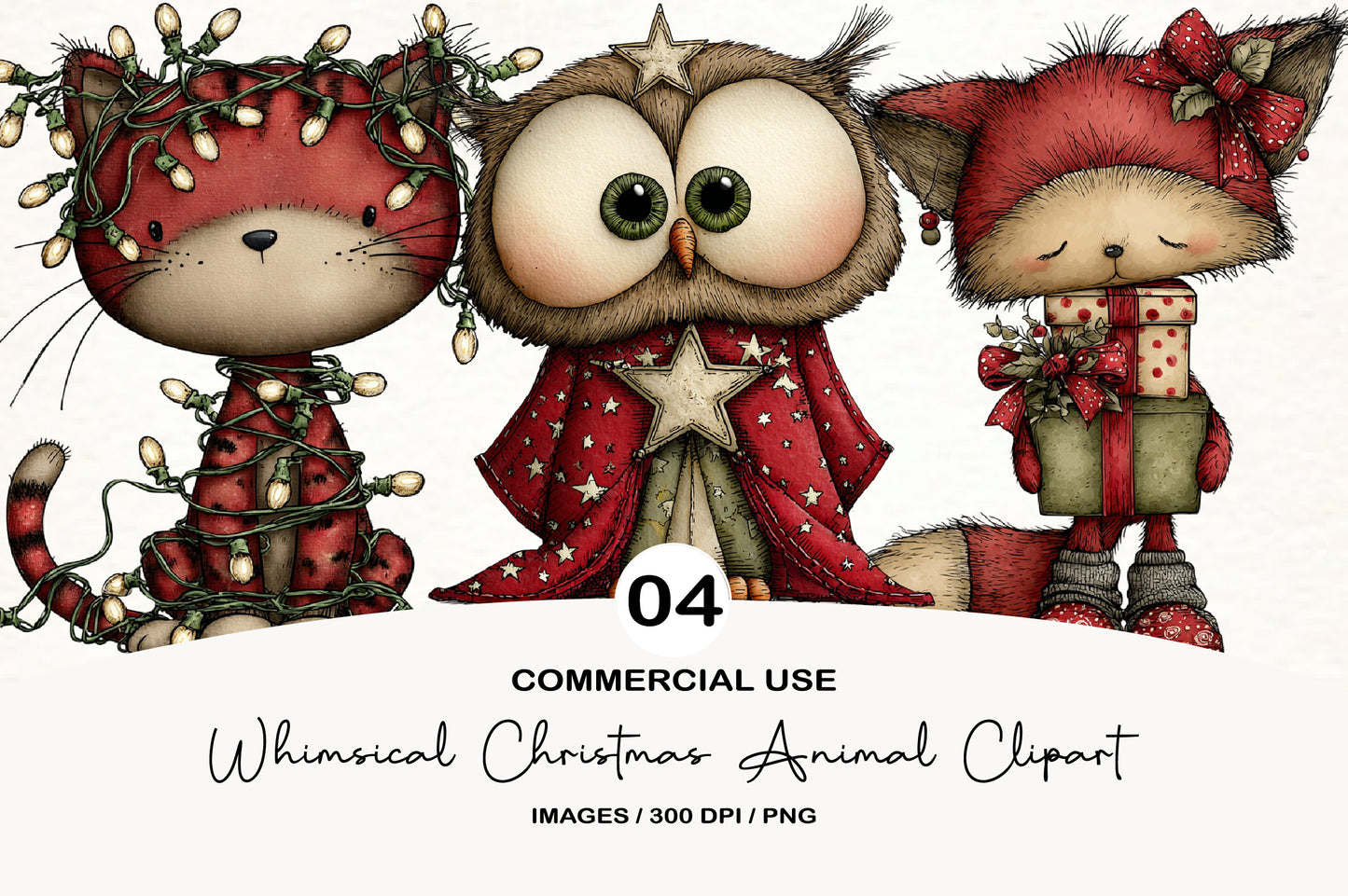 Whimsical Christmas Animal Clipart PNG Bundle | Cute Watercolor Holiday Animals | Festive Christmas Animal Clipart