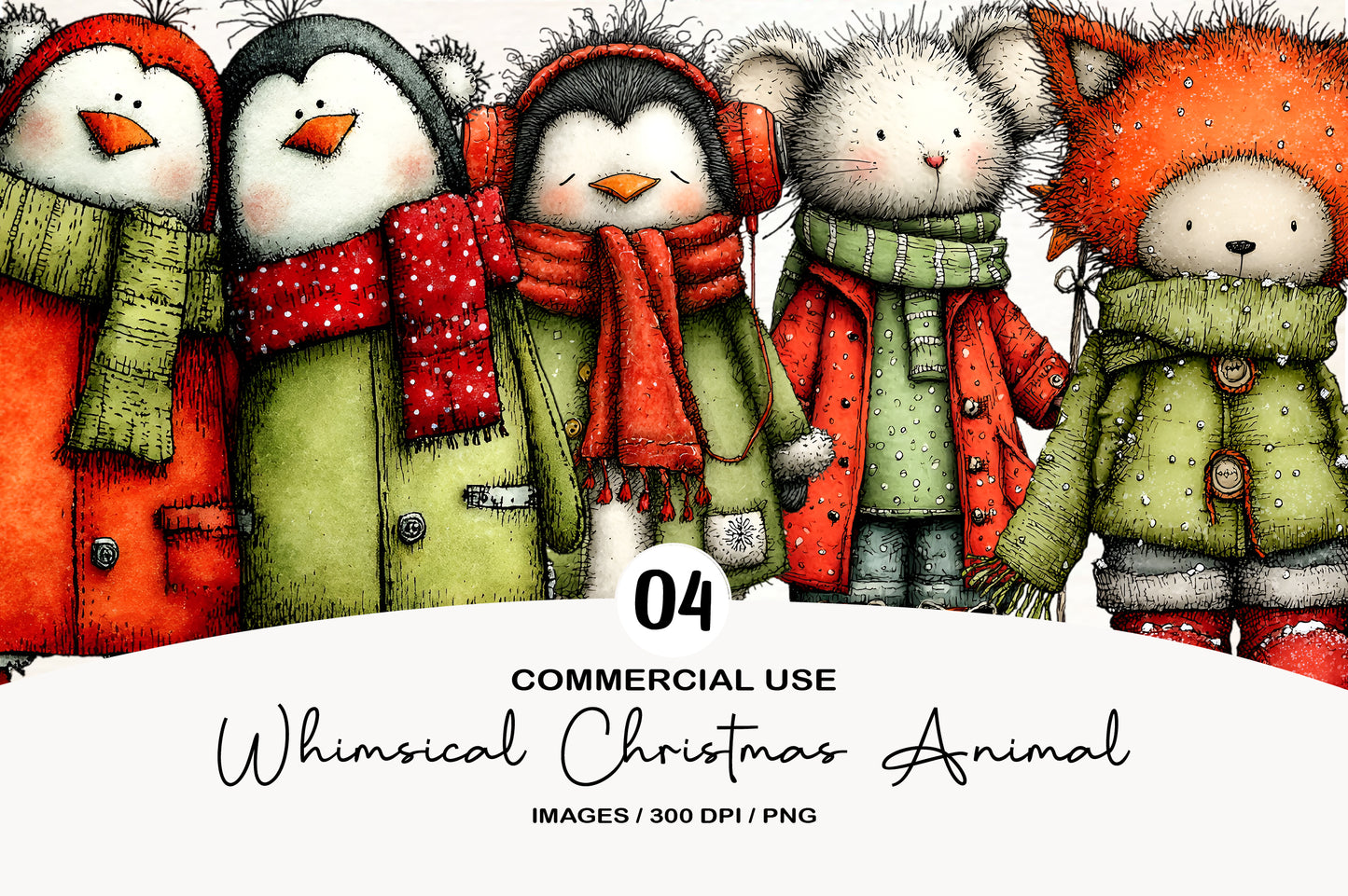 Whimsical Christmas Animal Clipart PNG Sublimation