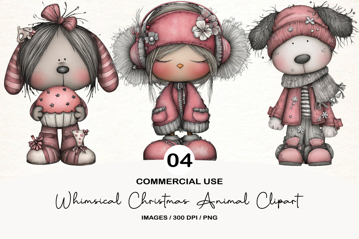 Pink Christmas Animal Clipart PNG
