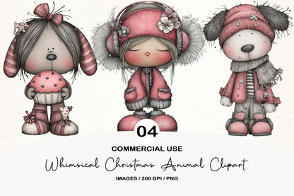 Pink Christmas Animal Clipart PNG