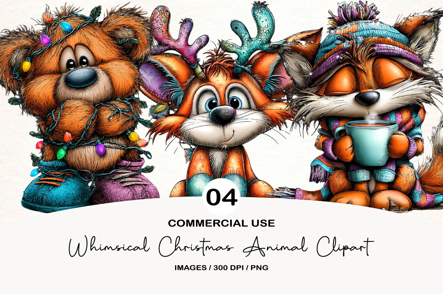 Whimsical Christmas Animal Clipart PNG