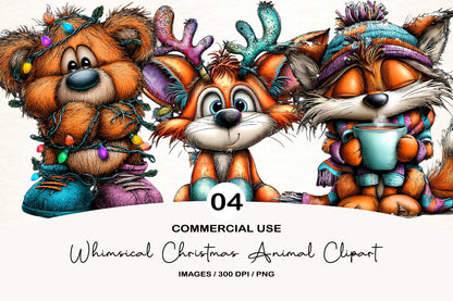 Whimsical Christmas Animal Clipart PNG
