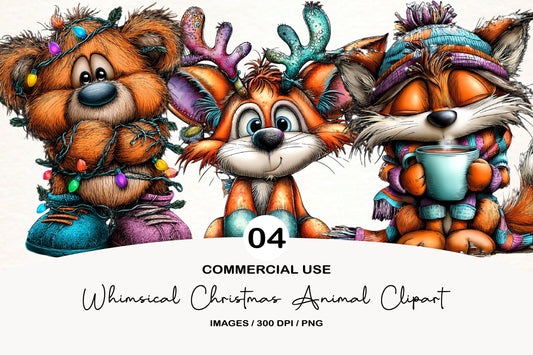 Whimsical Christmas Animal Clipart PNG