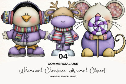 Whimsical Christmas Animal Clipart PNG