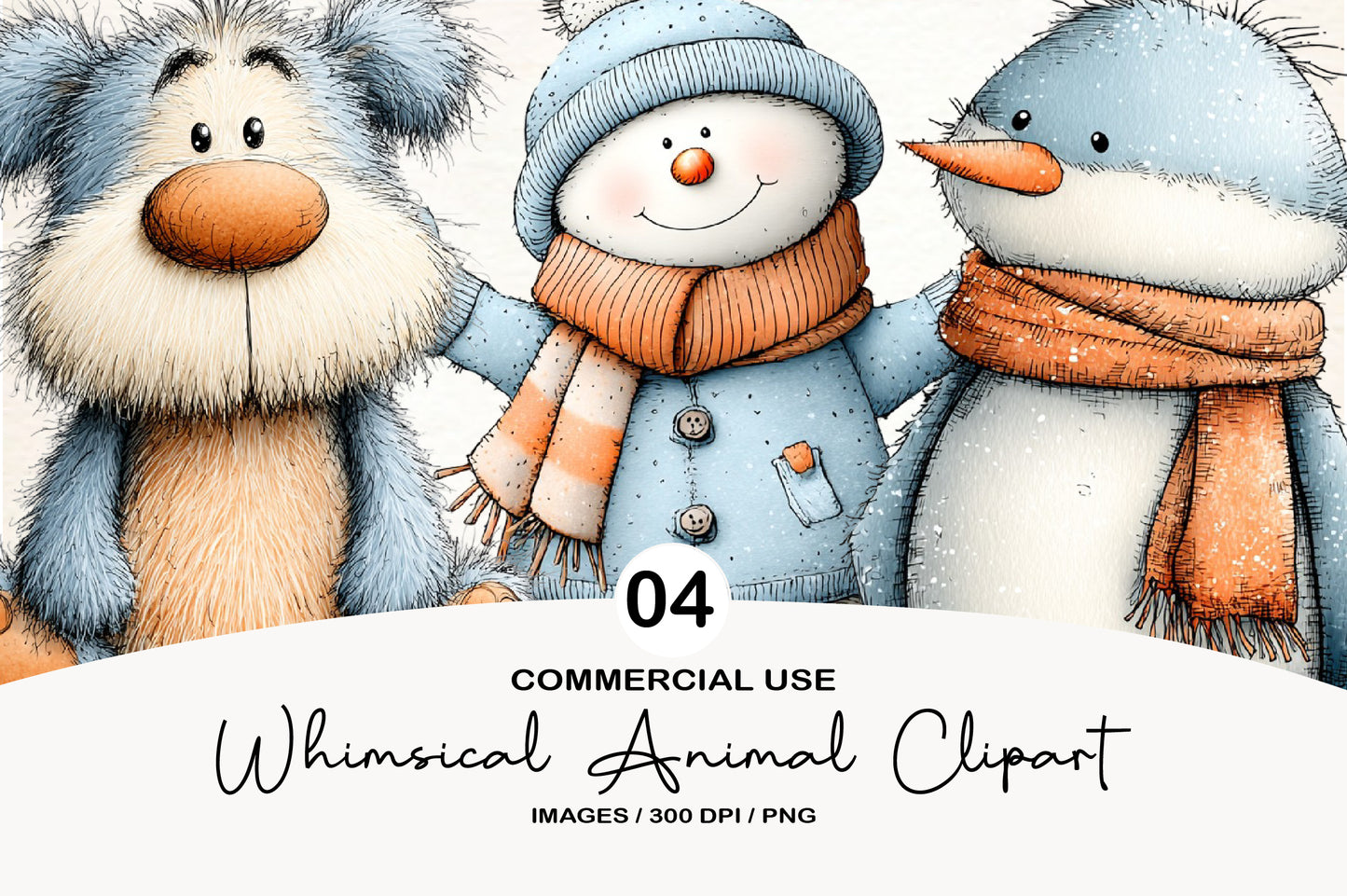 Whimsical Christmas Animal Clipart PNG Bundle | Cute Watercolor Holiday Animals Clipart | Festive Winter Animals PNG
