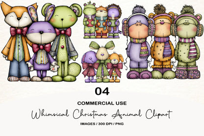 Whimsical Christmas Animal Clipart PNG
