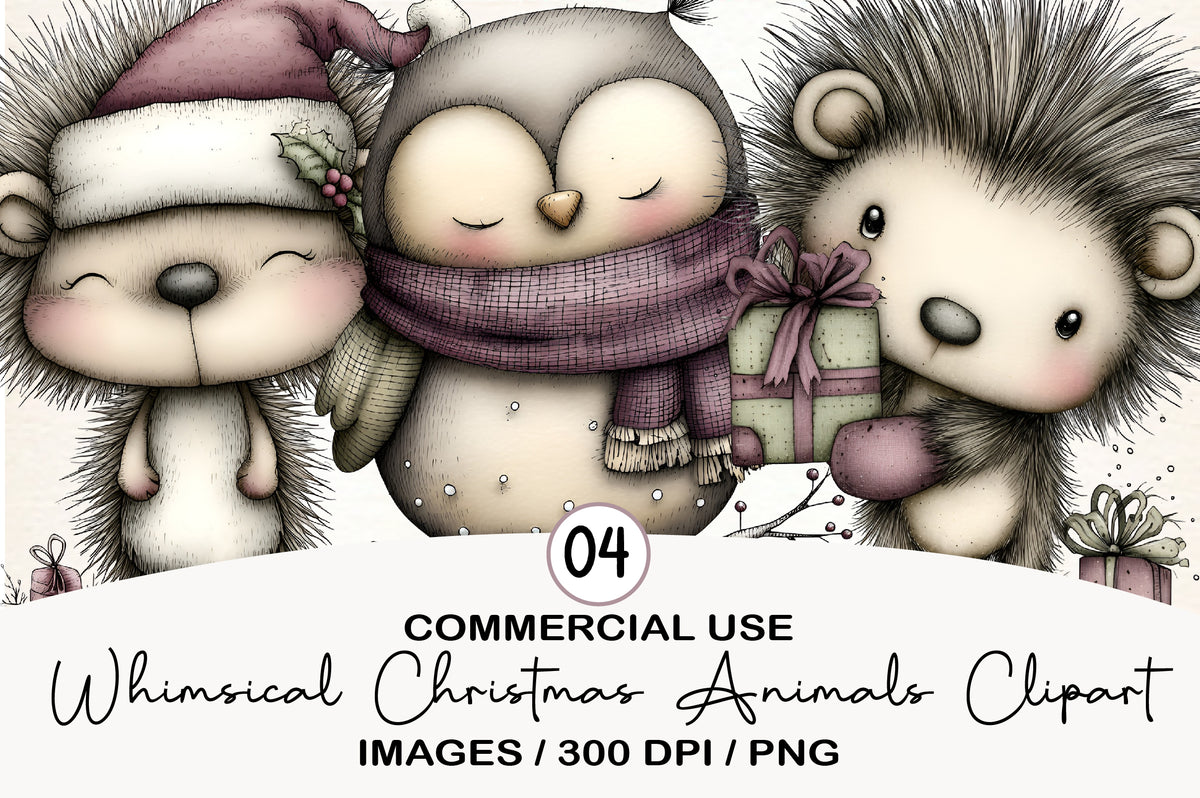 Whimsical Christmas Animals Clipart PNG