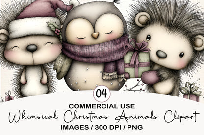 Whimsical Christmas Animals Clipart PNG