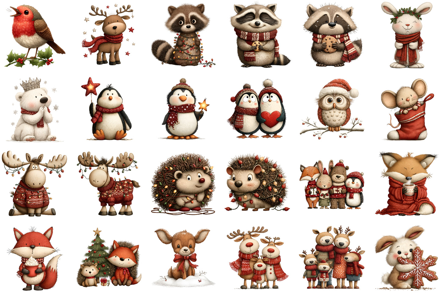 Whimsical Christmas Animals Clipart Bundle Cute Holiday PNG
