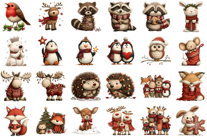 Whimsical Christmas Animals Clipart Bundle Cute Holiday PNG
