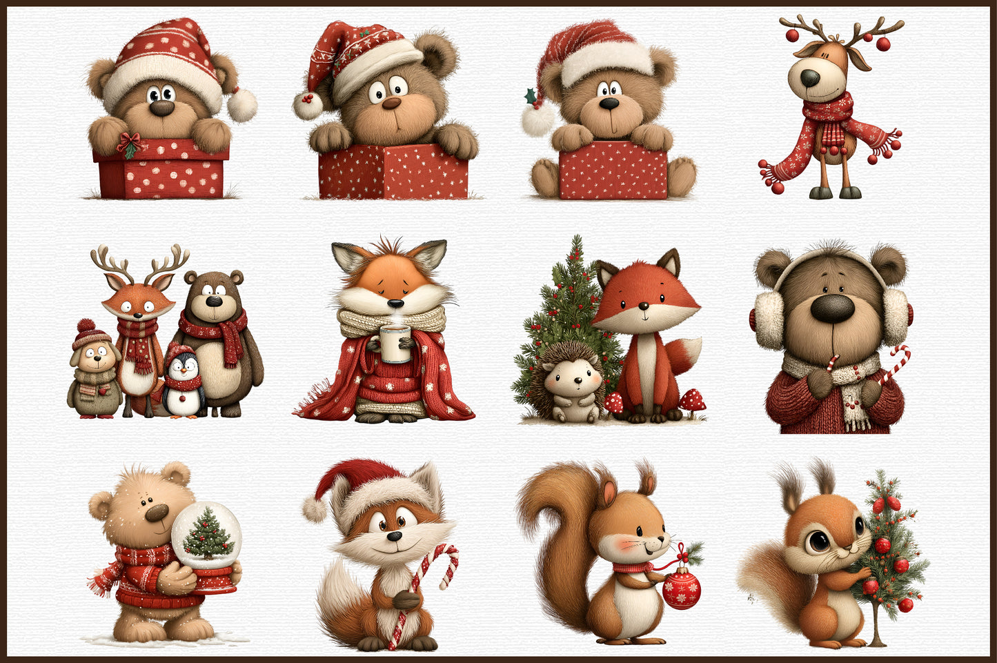 Whimsical Christmas Animals Clipart Bundle Cute Holiday PNG