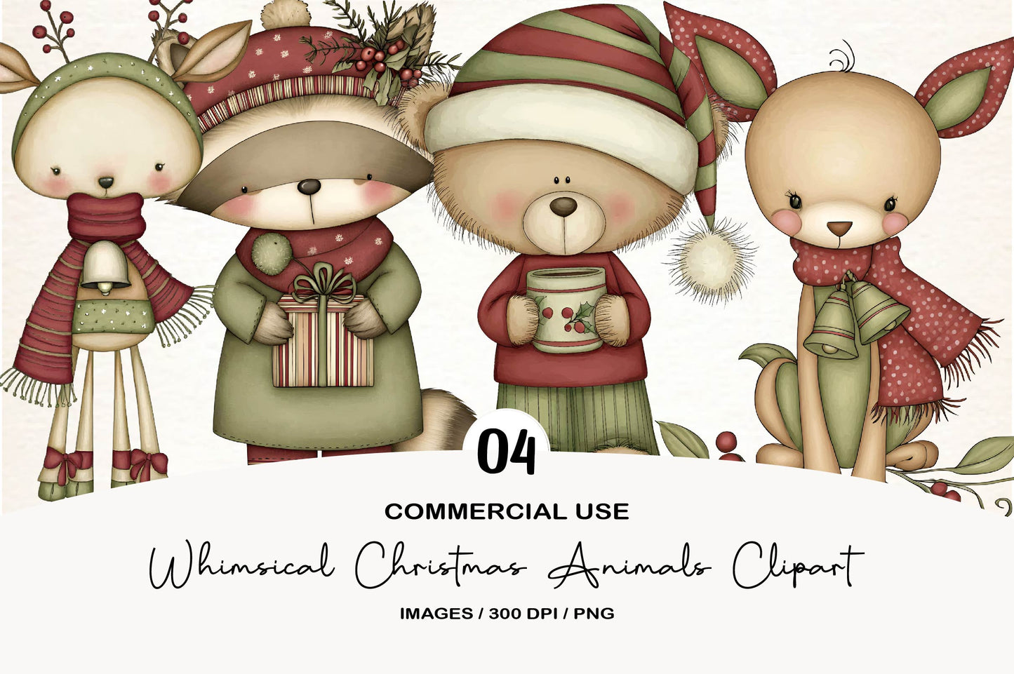 Whimsical Christmas Animals Clipart PNG