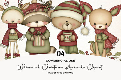 Whimsical Christmas Animals Clipart PNG