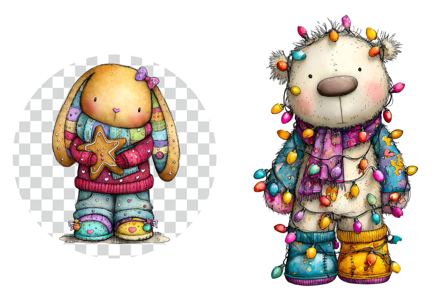 Whimsical Christmas Animals Clipart PNG – 4 Designs
