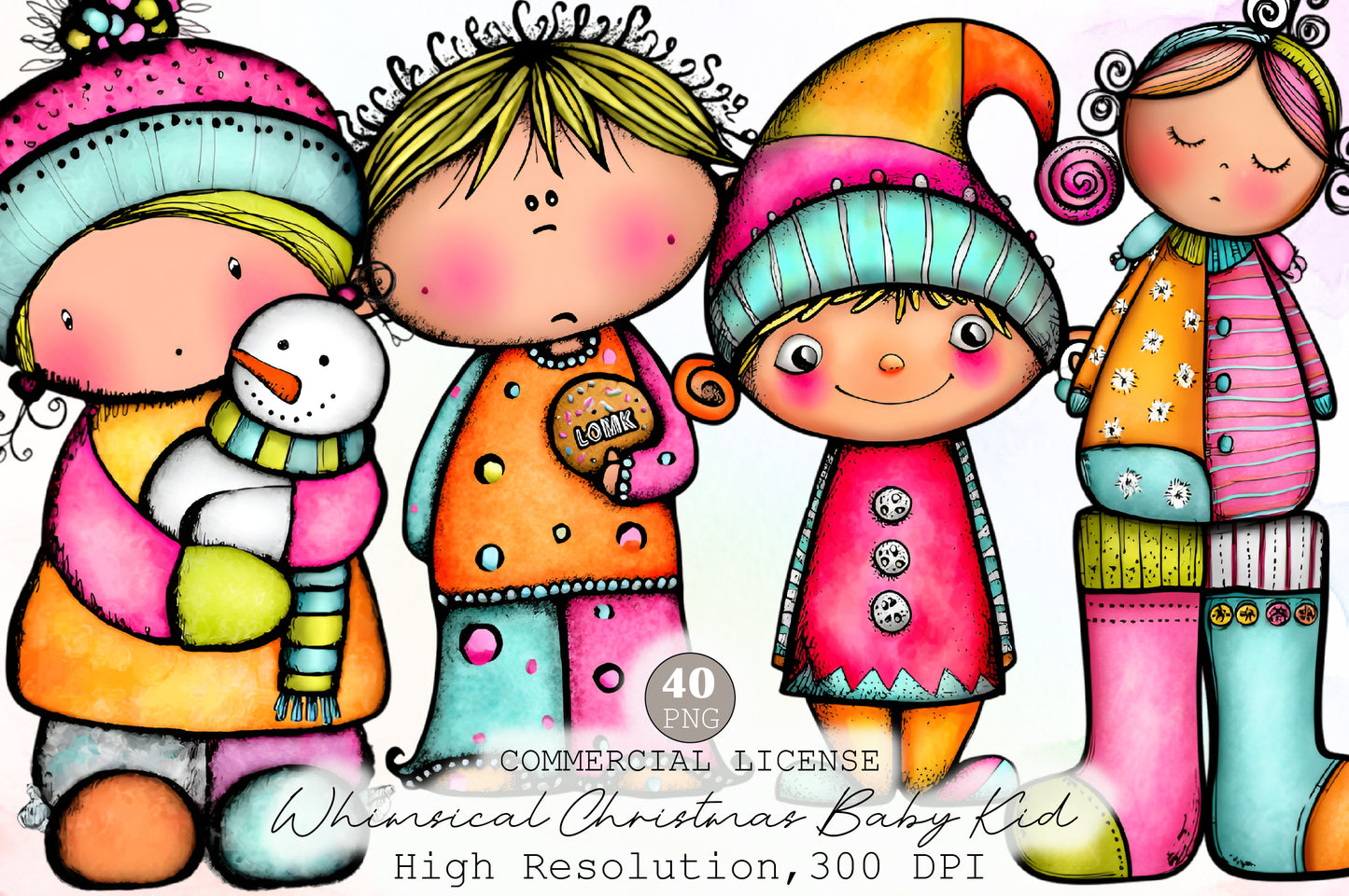 Whimsical Christmas Baby Kid Clipart Bundle Colorful Holiday PNG
