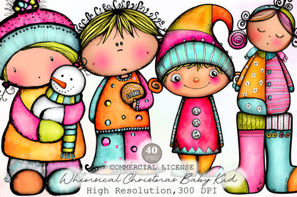 Whimsical Christmas Baby Kid Clipart Bundle Colorful Holiday PNG