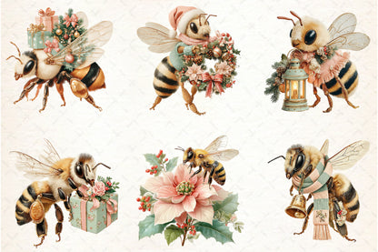 Whimsical Christmas Bee PNG Bundle Cute Holiday Bee Sublimation Designs