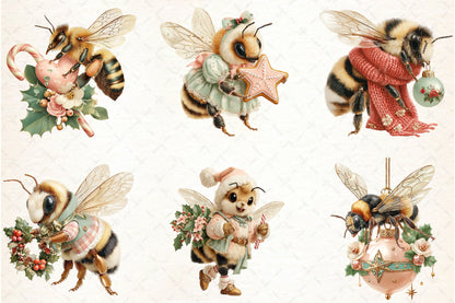 Whimsical Christmas Bee PNG Bundle Cute Holiday Bee Sublimation Designs