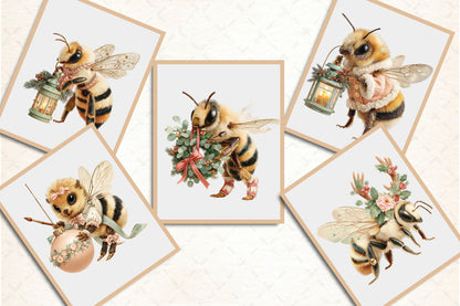 Whimsical Christmas Bee PNG Bundle Cute Holiday Bee Sublimation Designs