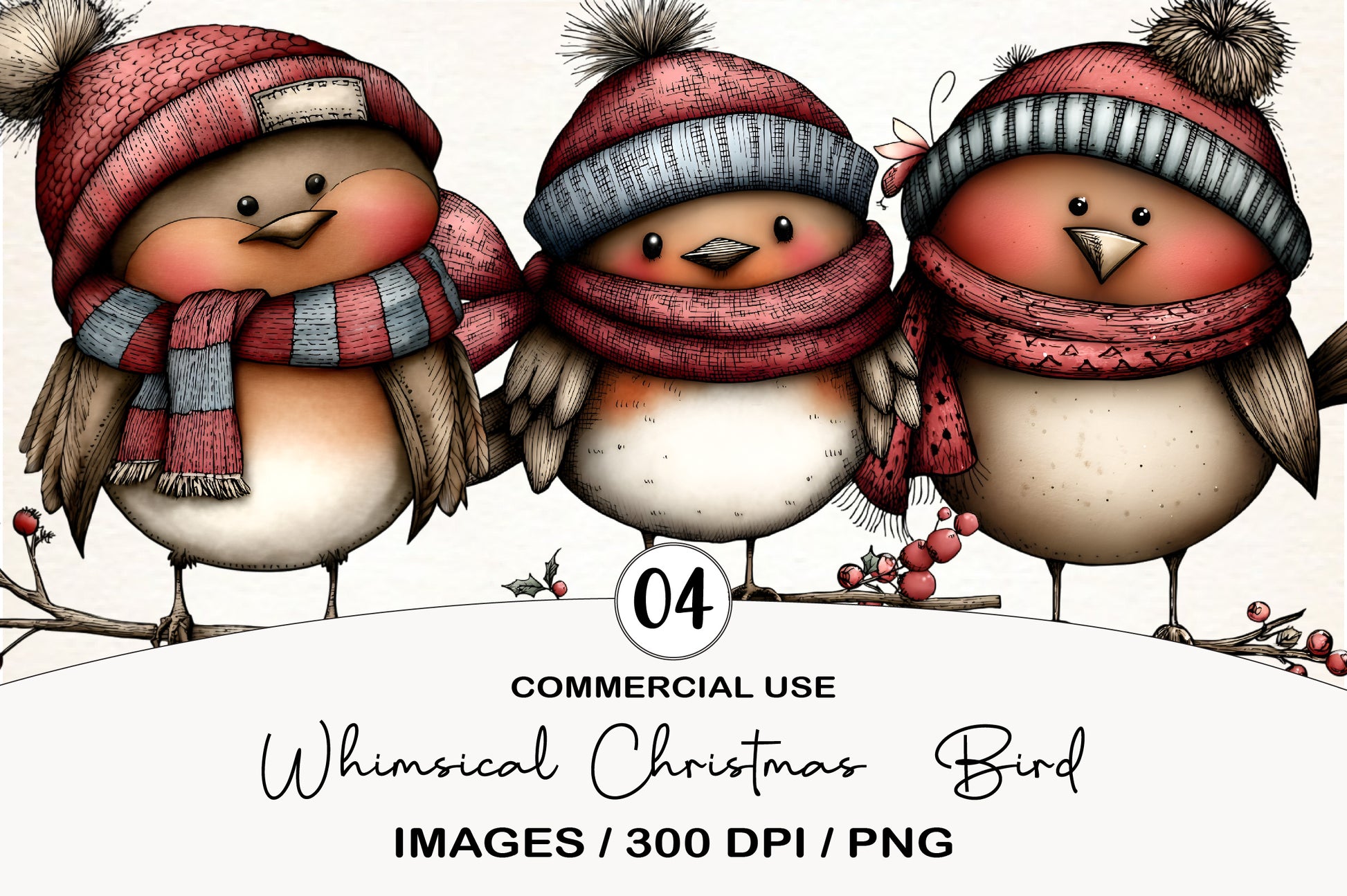 Whimsical Christmas Bird Clipart PNG