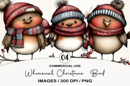 Whimsical Christmas Bird Clipart PNG