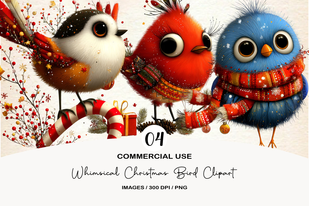 Whimsical Christmas Bird Clipart PNG