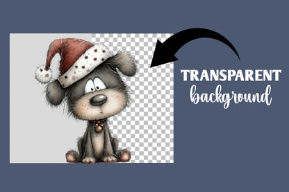 Whimsical Christmas Black Dog PNG | Cute Puppy Holiday Clipart Bundle | 21 Transparent PNG
