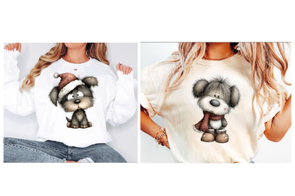 Whimsical Christmas Black Dog PNG | Cute Puppy Holiday Clipart Bundle | 21 Transparent PNG