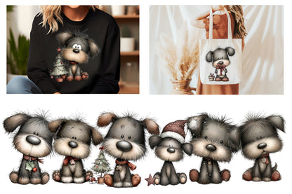 Whimsical Christmas Black Dog PNG | Cute Puppy Holiday Clipart Bundle | 21 Transparent PNG