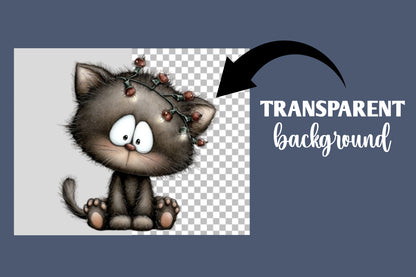 Whimsical Christmas Black Cat PNG | Cute Kitty Holiday Clipart Bundle | 13 Transparent PNG
