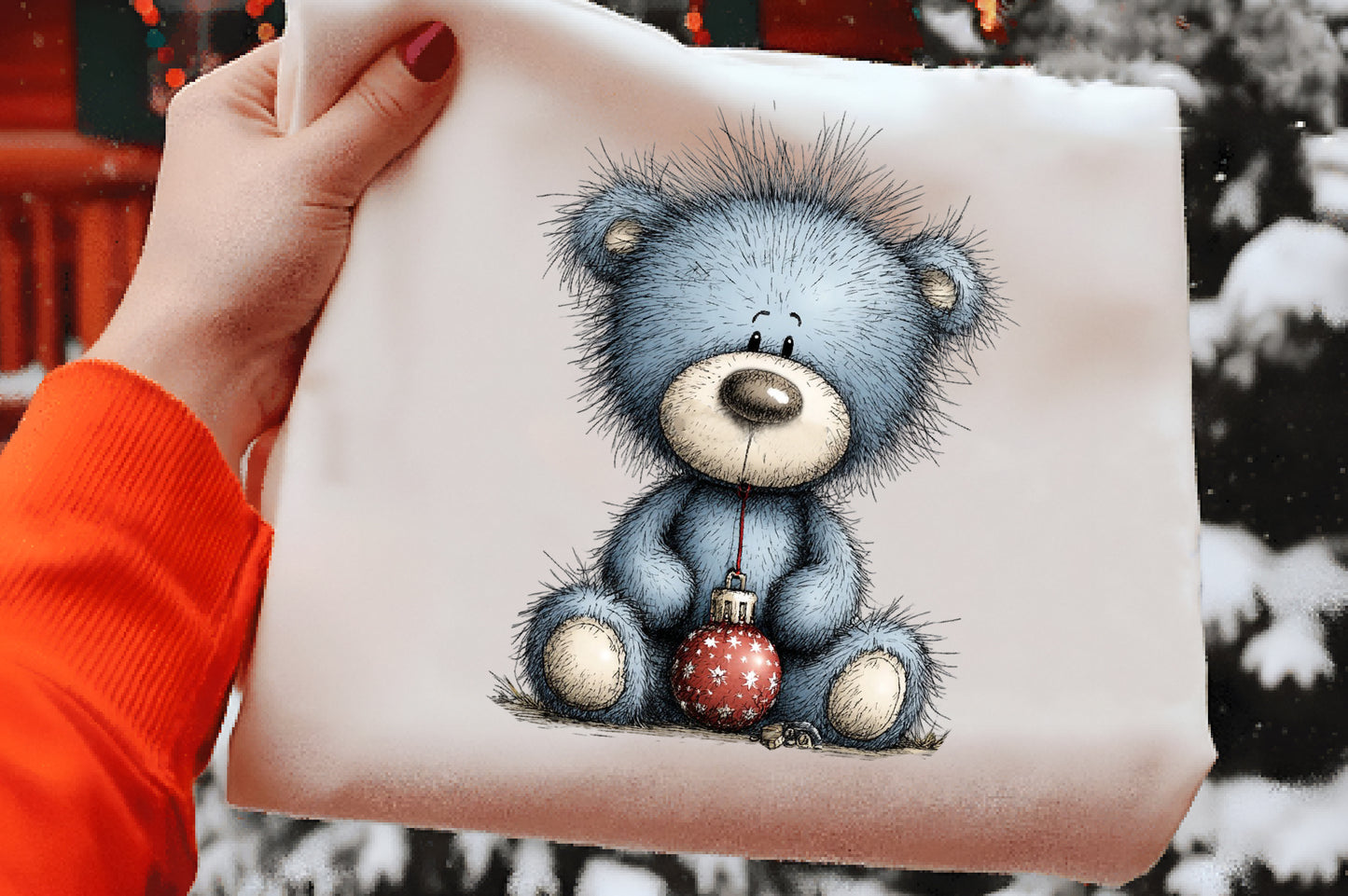 Whimsical Christmas Blue Teddy Bear Clipart PNG Bundle | Cute Watercolor Holiday Blue Teddy Bear Clipart | Winter Bear PNG