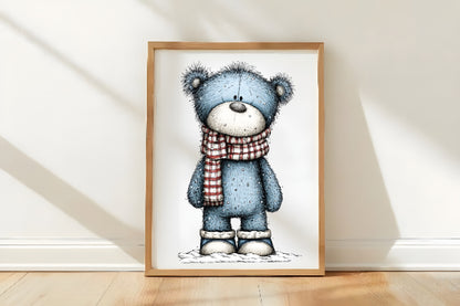Whimsical Christmas Blue Teddy Bear Clipart PNG Bundle | Cute Watercolor Holiday Blue Teddy Bear Clipart | Winter Bear PNG