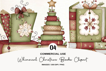 Whimsical Christmas Books Clipart PNG Bundle | Cozy Watercolor Holiday Book Clipart