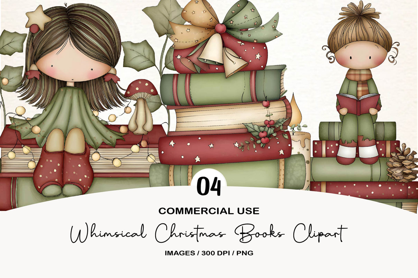 Whimsical Christmas Books Clipart PNG