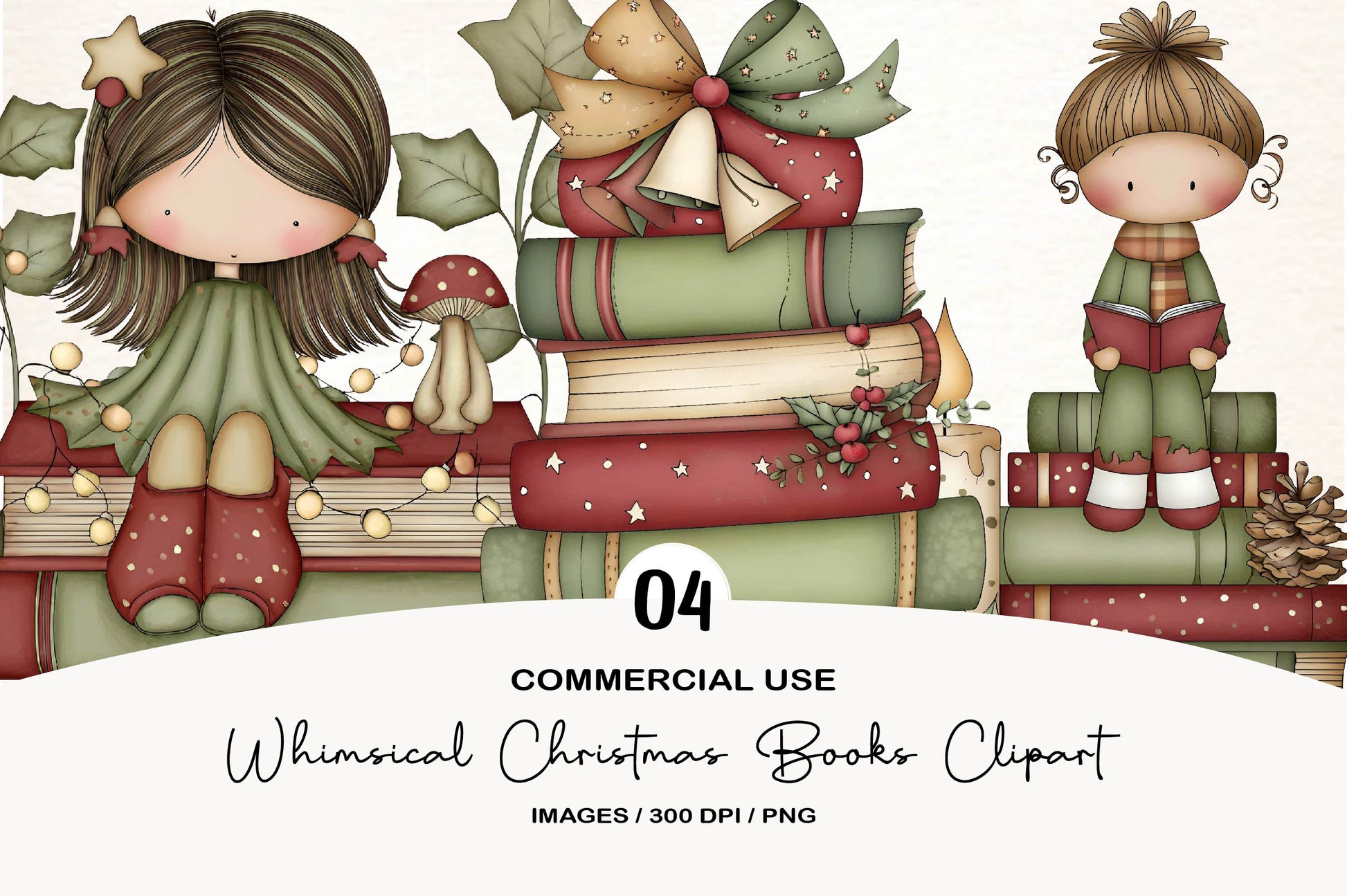 Whimsical Christmas Books Clipart PNG