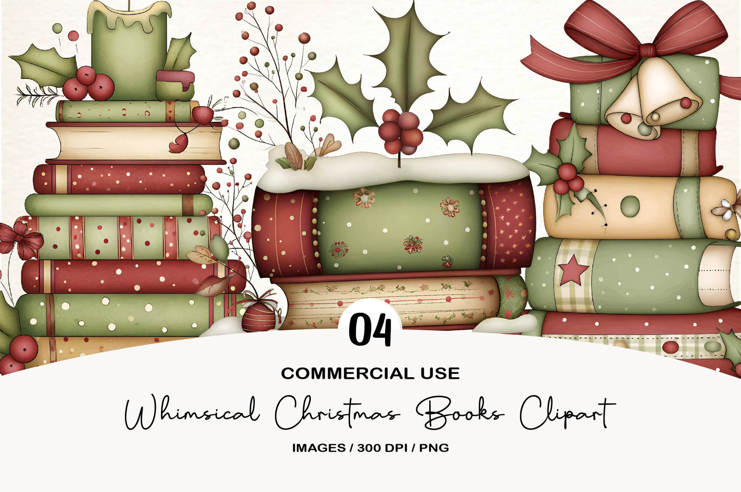 Whimsical Christmas Books Clipart PNG