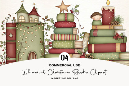 Whimsical Christmas Books Clipart PNG Bundle | Watercolor Cozy Holiday Book Clipart