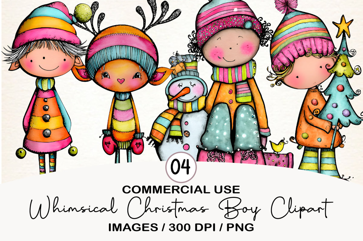 Whimsical Christmas Boy Clipart PNG