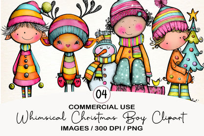 Whimsical Christmas Boy Clipart PNG