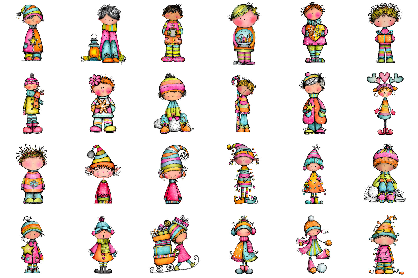 Whimsical Christmas Boy Clipart Bundle Colorful Holiday PNG