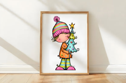 Whimsical Christmas Boy Clipart PNG