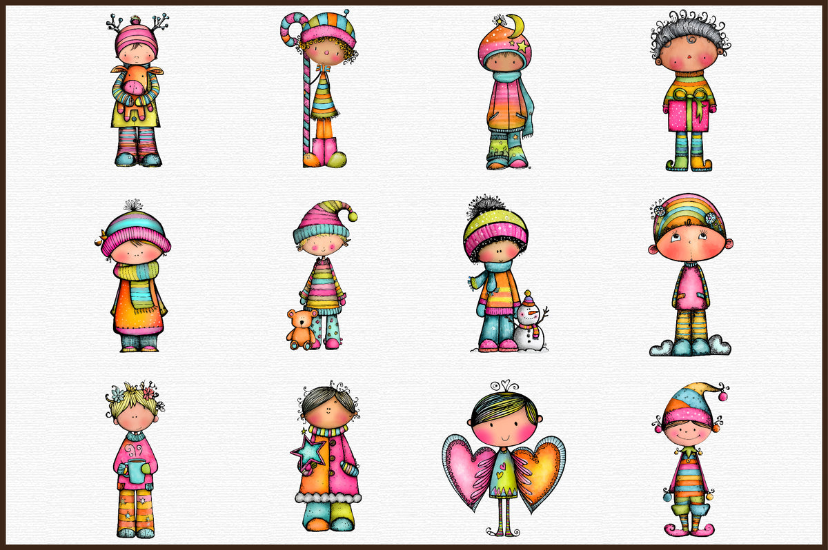 Whimsical Christmas Boy Clipart Bundle Colorful Holiday PNG